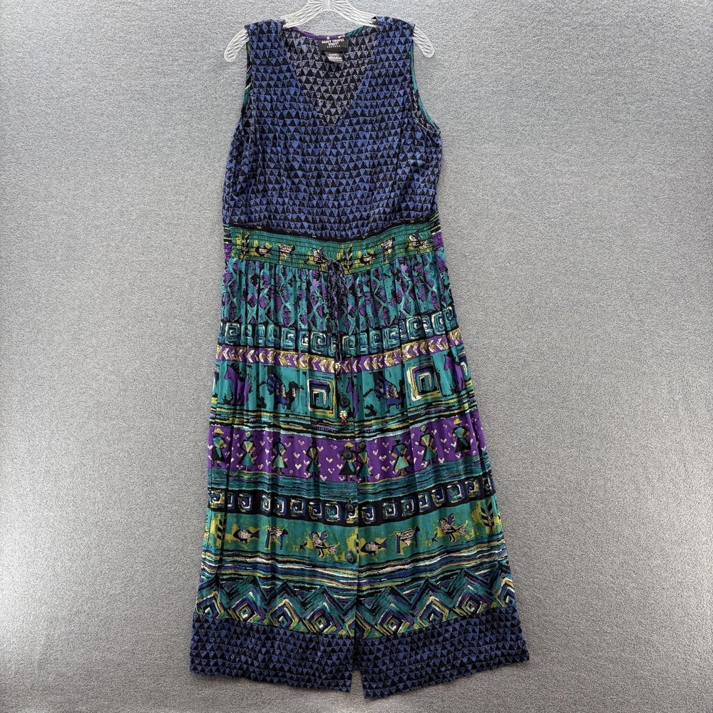 VTG 90s Saint Tropez West Dress Womens 14 Blue Green Purple Maxi Boho Sundress
